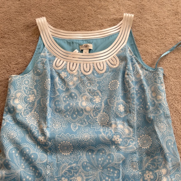 Ann Taylor LOFT Blue & White Floral Lace Trim Sleeveless Shift Dress Size 12 NWT - Picture 3 of 14